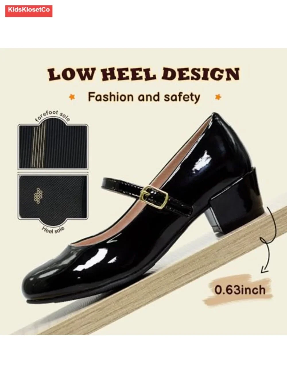 Kids Girls Mary Jane Dress Shoes Low Heel Flats Hook Loop Closure Non-Slip